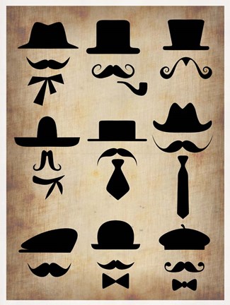 Framed Hats Glasses and Mustaches Print