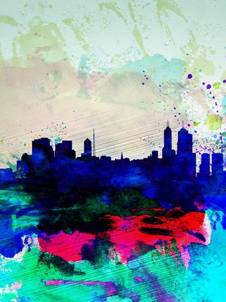 Framed Melbourne Watercolor Skyline 2 Print