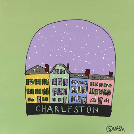 Framed Charleston Snow Globe Print