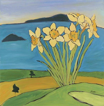 Framed Daffodils On The Hill Print