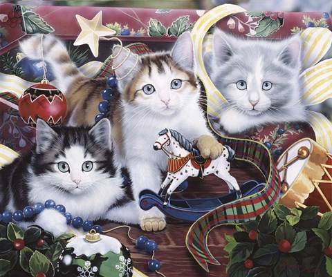 Framed Christmas Kittens And All The Trim&#39;Ns Print