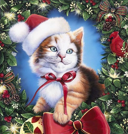 Framed Christmas Kitty Print