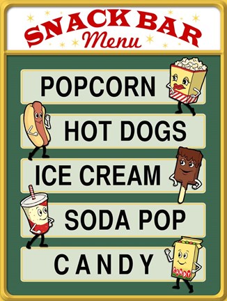 Framed Snack Bar Menu Print