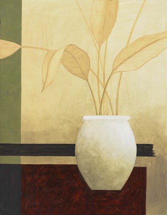 Framed Leaves and White Vase Print