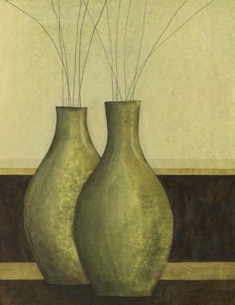 Framed Green Vases II Print