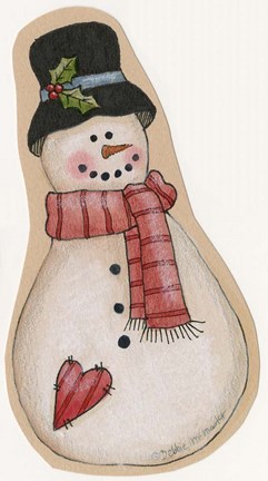 Framed Red Scarf Snowman With Black Hat Print