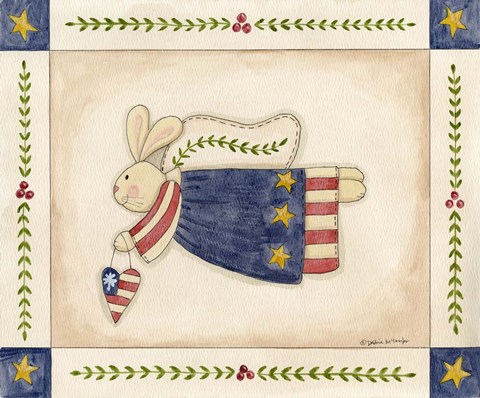 Framed Patriotic Bunny Angel With Heart Print