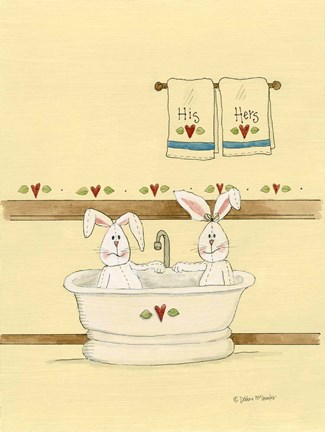 Framed His &amp; Her Bunnies In Tub Print