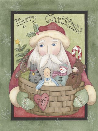 Framed Santa With Basket Print