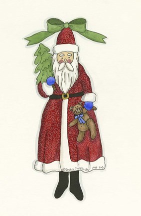 Framed Santa With Bear &amp; Tree Print
