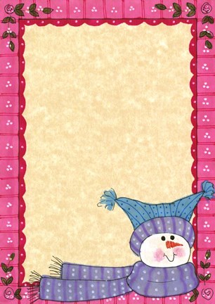 Framed Bright Snowman W/Pink Border Print