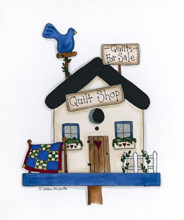 Framed Quilt Shop Birdhouse Print