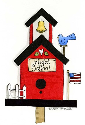 Framed Flight School Birdhouse Print