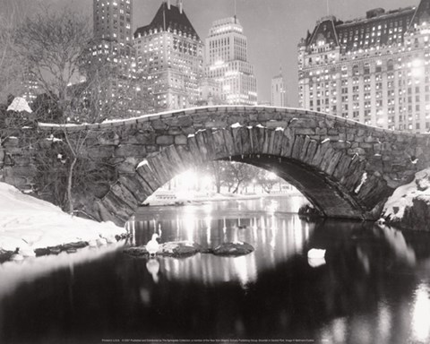 Framed Snowfall In Central Park Print