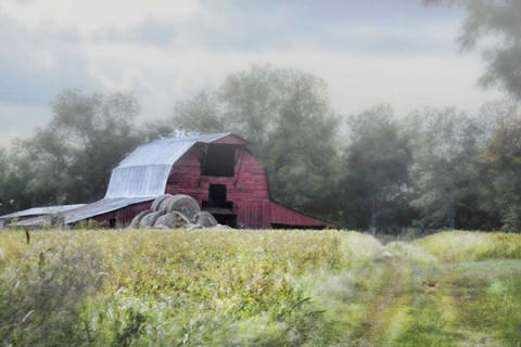 Framed Red Barn In The Fog Print
