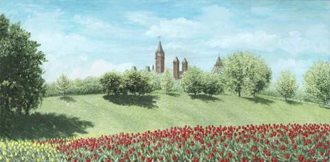 Framed Parliament Building and Tulips - Ottawa Print