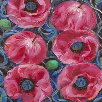 Framed Six Pink Poppies Print