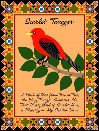 Framed Scarlet Tanager Quilt Print