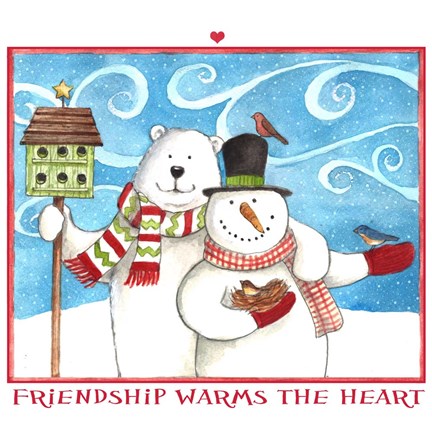 Framed Snowman Bear Friendship Print