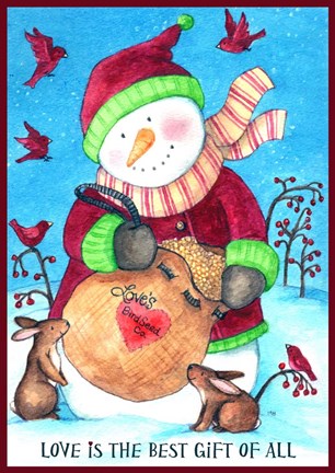 Framed Loves Bird Seeds Snowman With Border Print