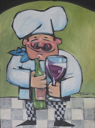 Framed Chef With Wine A Print