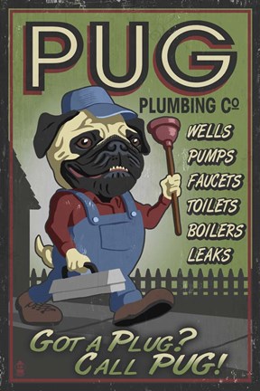 Framed Pug Plumbing Co. Print