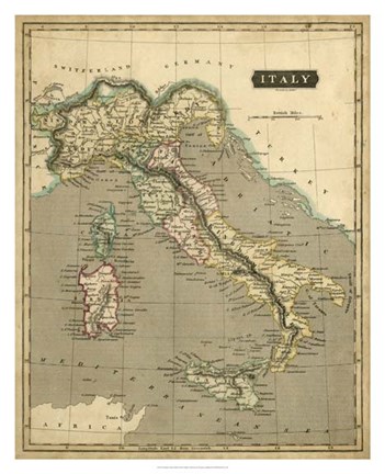 Framed Thomson&#39;s Map of Italy Print