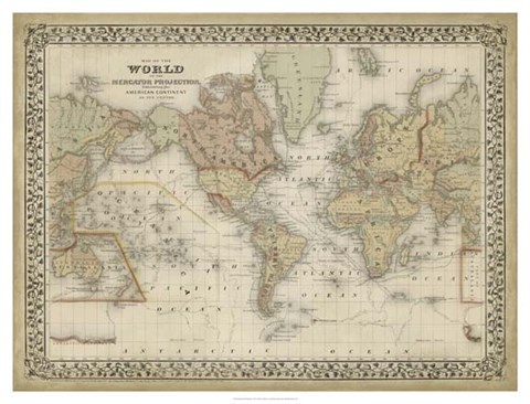 Framed Mitchell&#39;s World Map Print