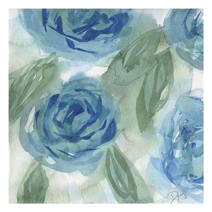 Framed Blue Green Roses I Print