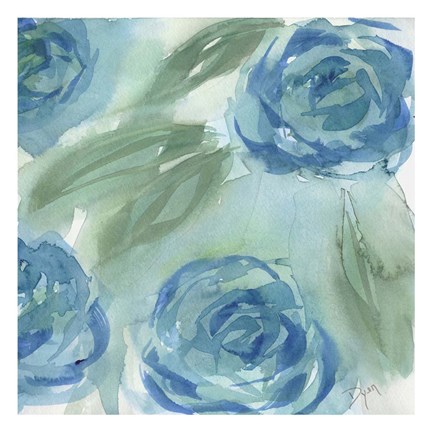Framed Blue Green Roses II Print