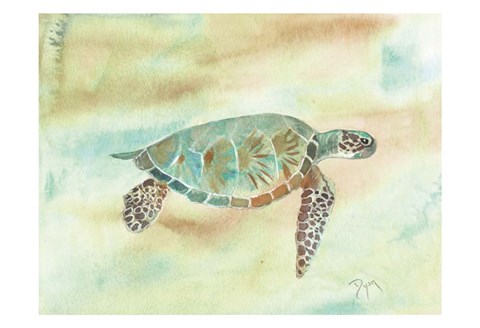 Framed Crystal Tone Sea Turtle Print