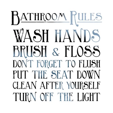 Framed Bathroom Rules Print