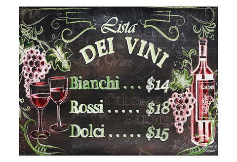 Framed Vino and Grapes Chalkboard Menu Print