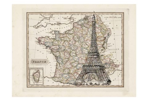 Framed Eiffel Tower Map Print