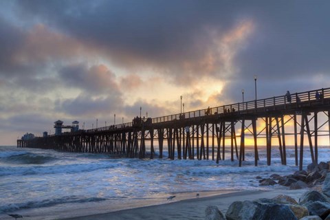 Framed Sunset Through Oceanside Pier Print