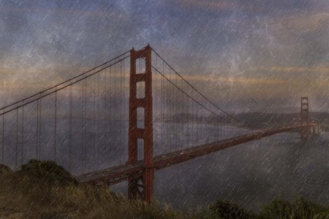 Framed Golden Gate Bridge Rain Painterly Print