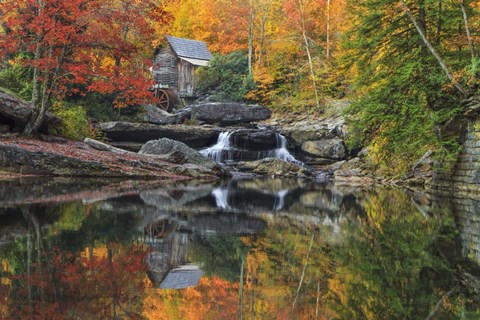 Framed Grist Mill In The Fall Print