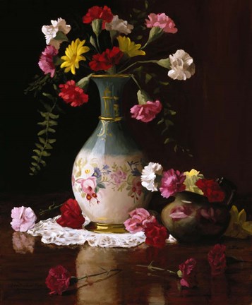 Framed Carnations in a Victorian Vase Print