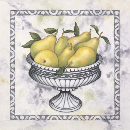 Framed Pears In A Silver Bowl Print