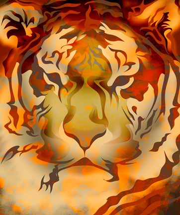 Framed Fiery Colored Tiger Head Print