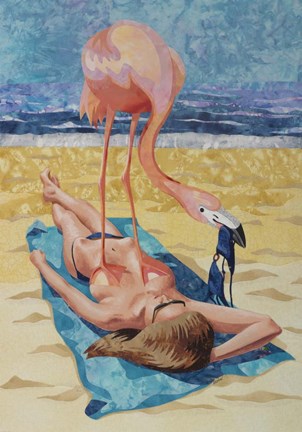 Framed Flamingo On Sun Bather Print