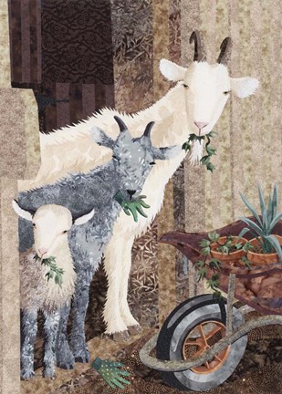Framed Three Goats and a Wheelbarrow Print