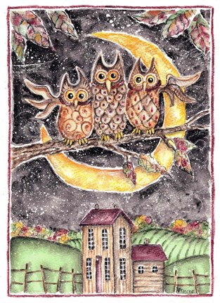 Framed Three Owl Halloween Print