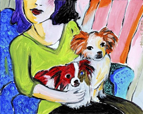 Framed Lady with Her Lap Dogs Print