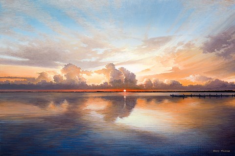 Framed Sunset over Lake Print