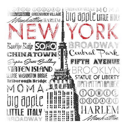 Framed New York Words Mate Print