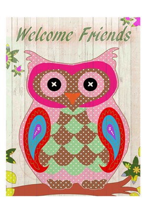 Framed Patchwork Owl Welcome Print