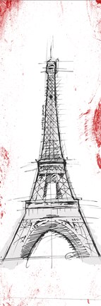 Framed Eiffel Red Pop Sketch Print