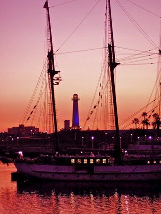 Framed Long Beach Harbor at Night Print