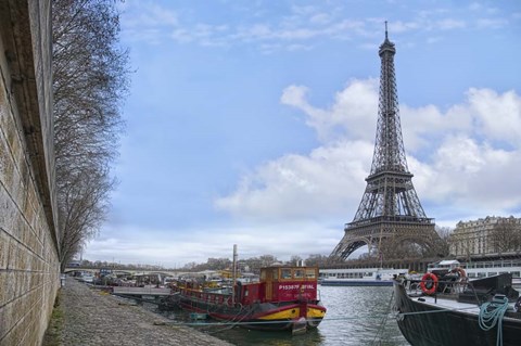 Framed Eiffel Tower and Seine Boats in Paris Print